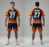 Custom Blue Orange Lacrosse Uniforms