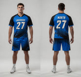 Custom Black Blue Lacrosse Uniforms