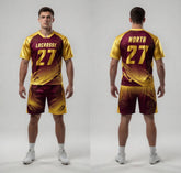 Custom Crimson Yellow Lacrosse Uniforms