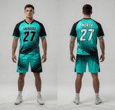 Custom Cyan Black Lacrosse Uniforms