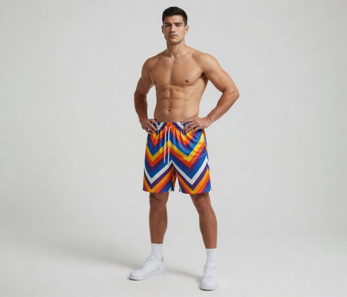 Custom Sublimation Zigzag Print Mesh Shorts