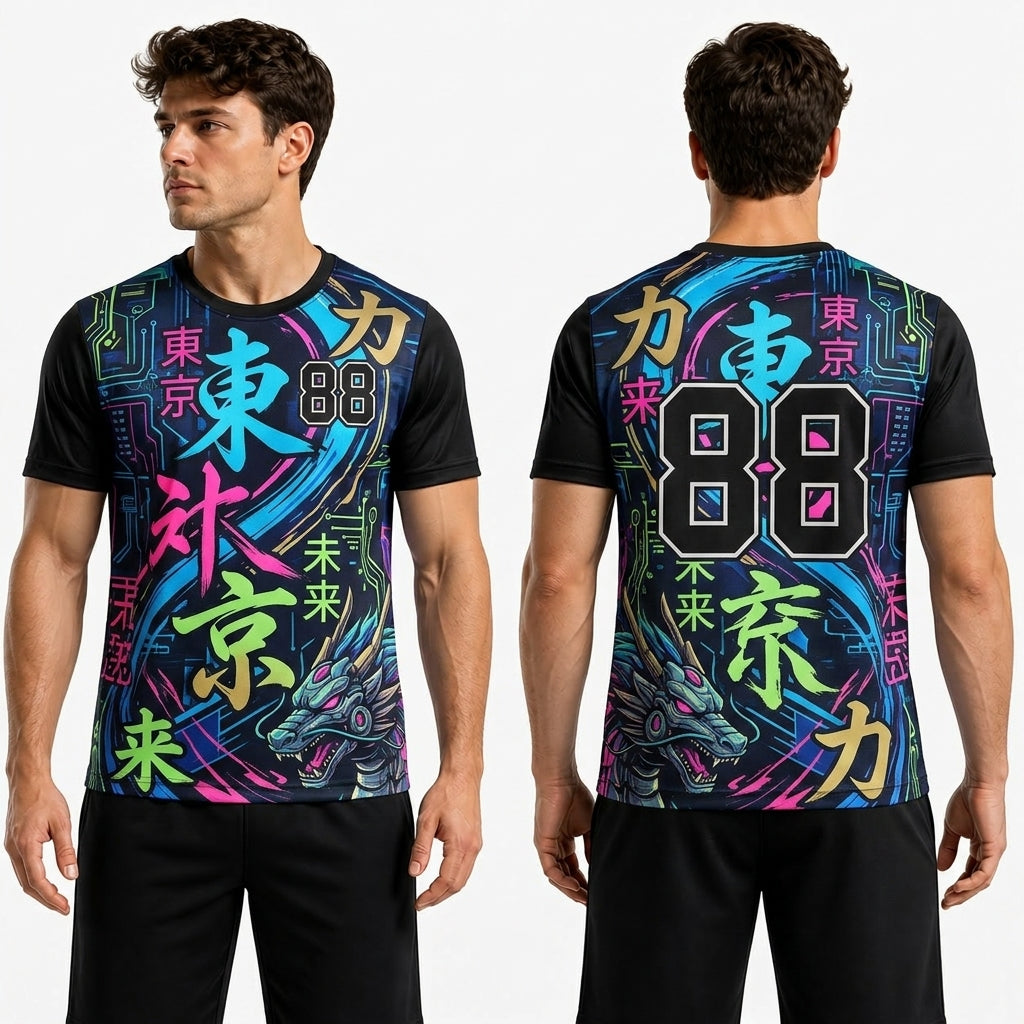 Black Neon Glow Polyester T Shirts