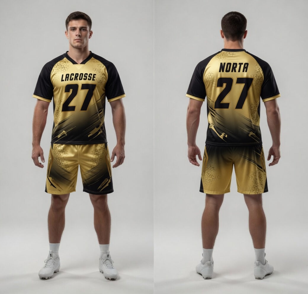 Custom Gold Black Lacrosse Uniforms