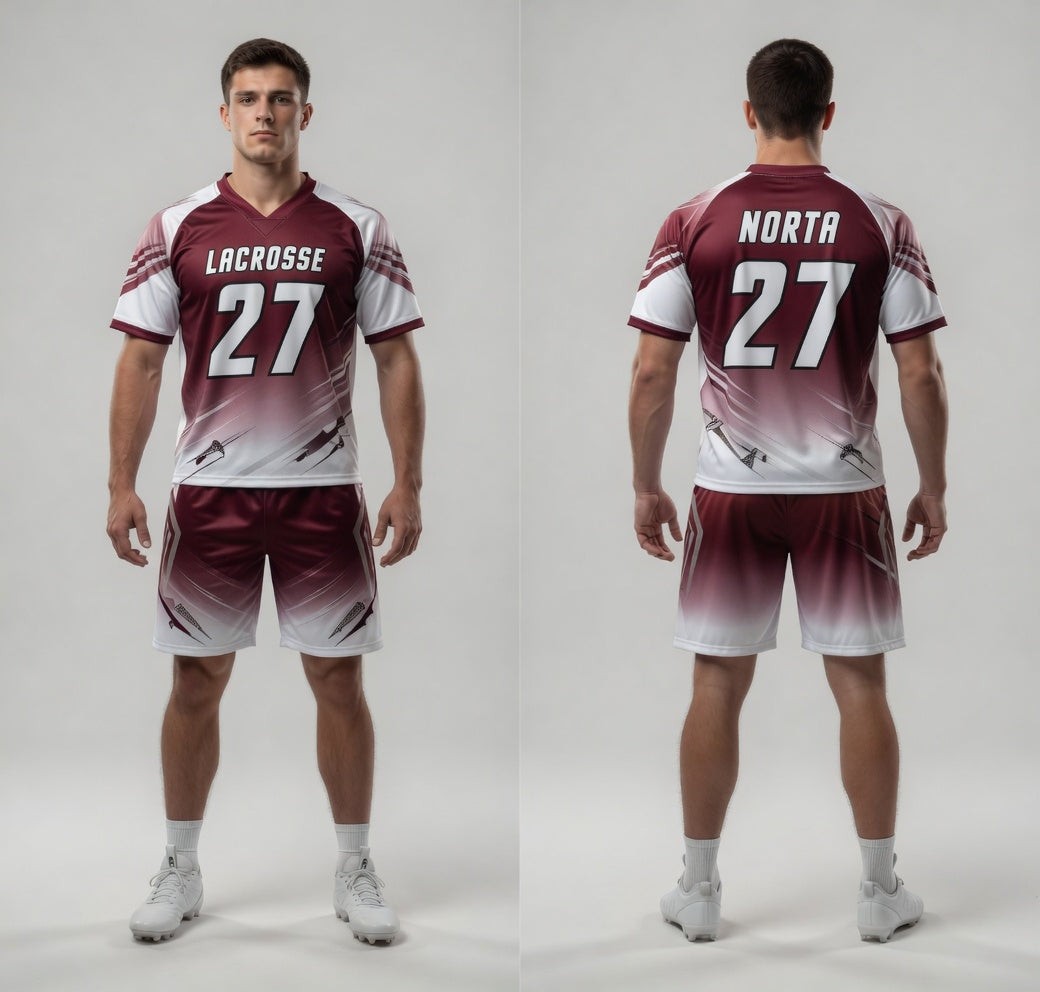 Custom Maroon White Lacrosse Uniforms