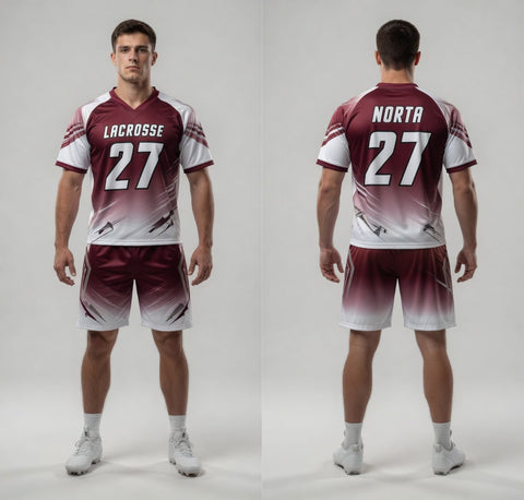 Custom Maroon White Lacrosse Uniforms