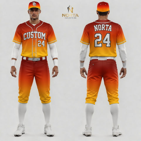 Custom Red White Gold Baseball Uniforms