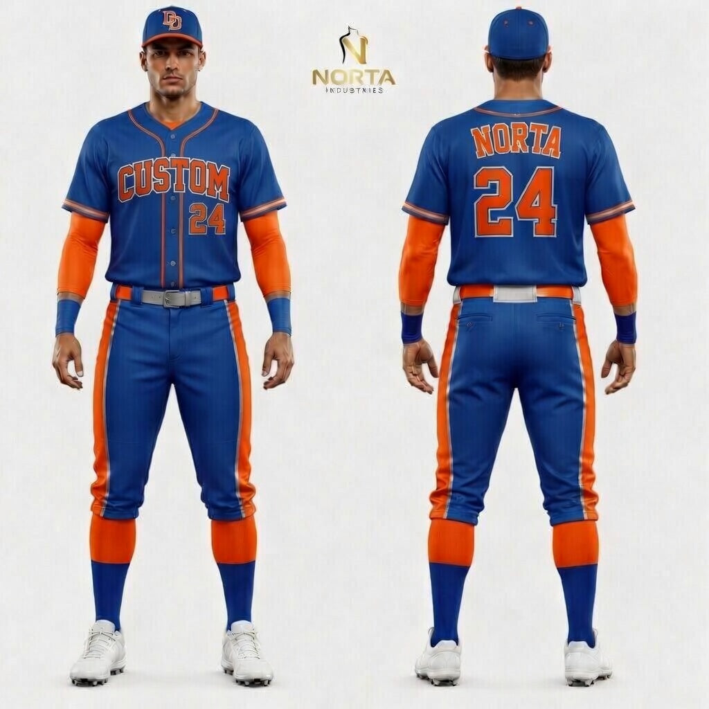 Custom Orange and Blue Baseball Uniform