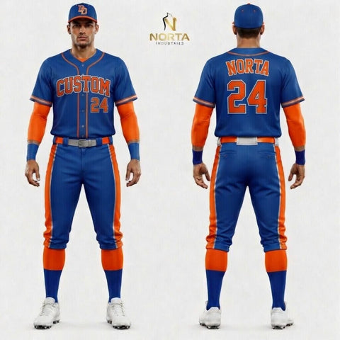 Custom Orange and Blue Baseball Uniform