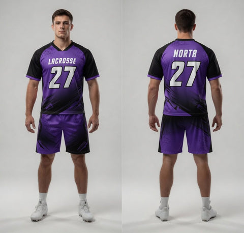 Custom Purple Black Lacrosse Uniforms