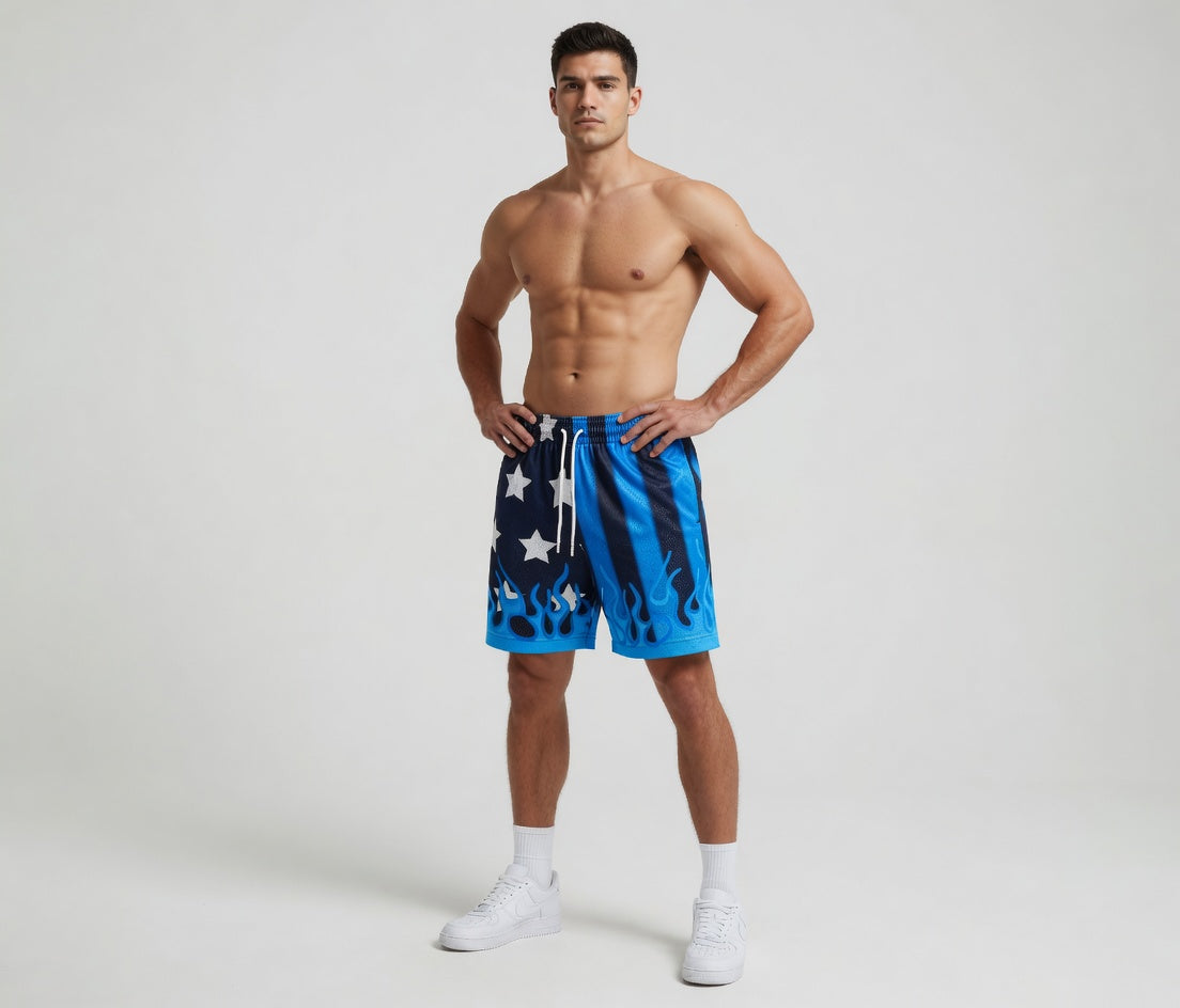 Custom Sublimation Blue Black Gradient Shorts