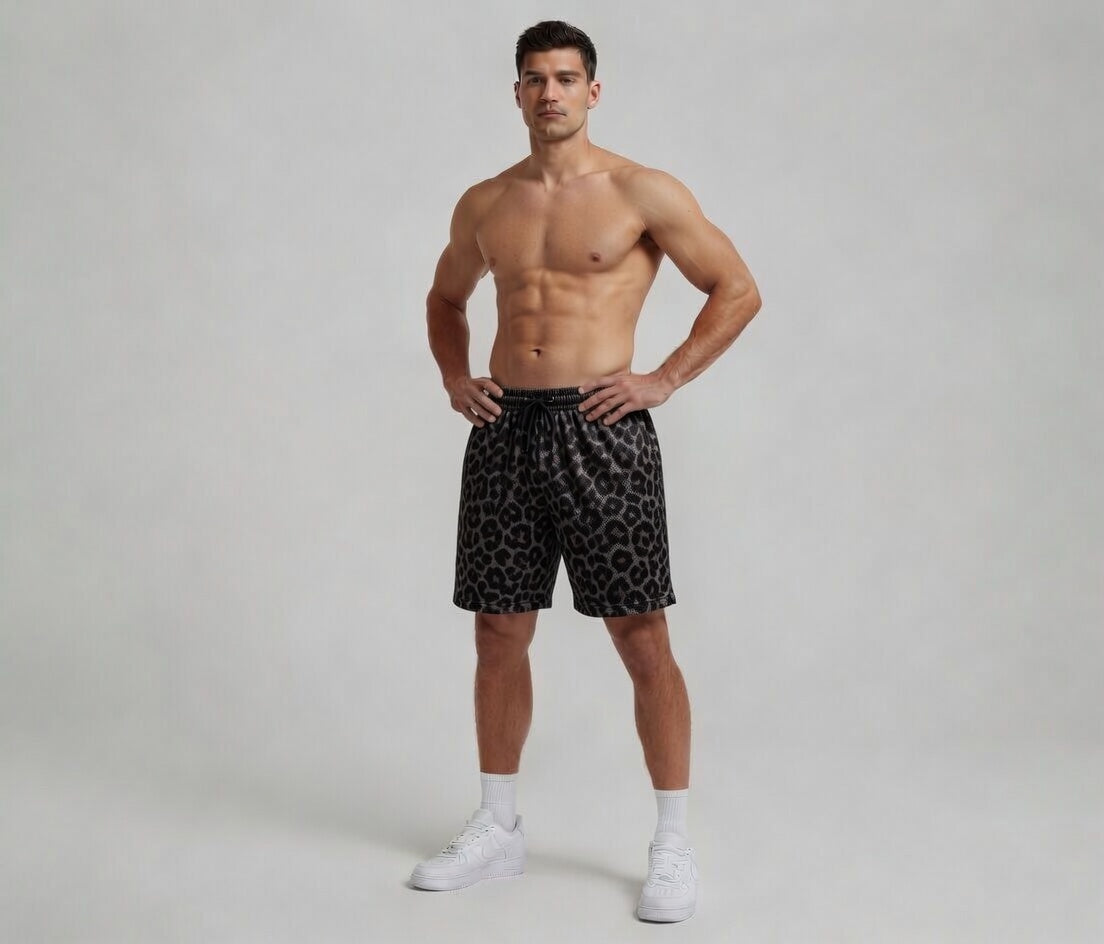 Custom Sublimation Grey Leopard Shorts