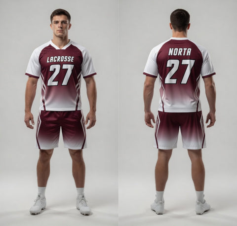 Sublimation Maroon White Lacrosse Uniforms
