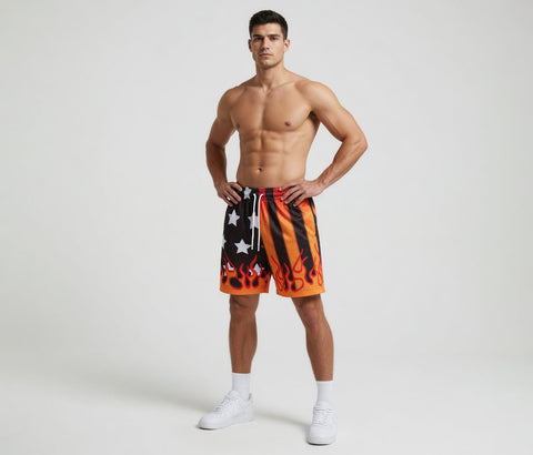 Custom Sublimation Mens Flame Graphic Shorts
