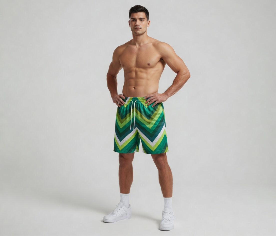 Custom Sublimation Missoni Green Mesh Shorts