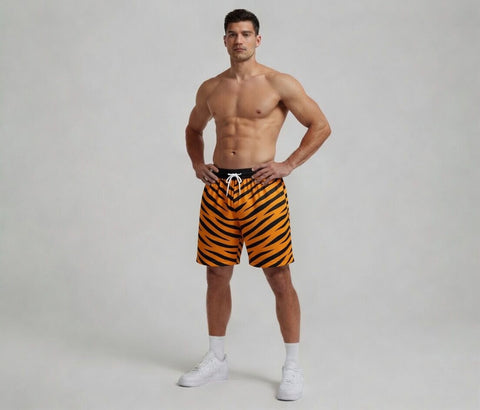 Custom Sublimation Orange Black Tiger Shorts