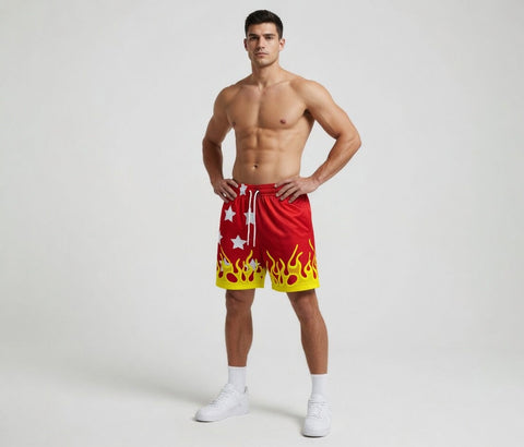 Custom Sublimation Red Yellow Flame Shorts