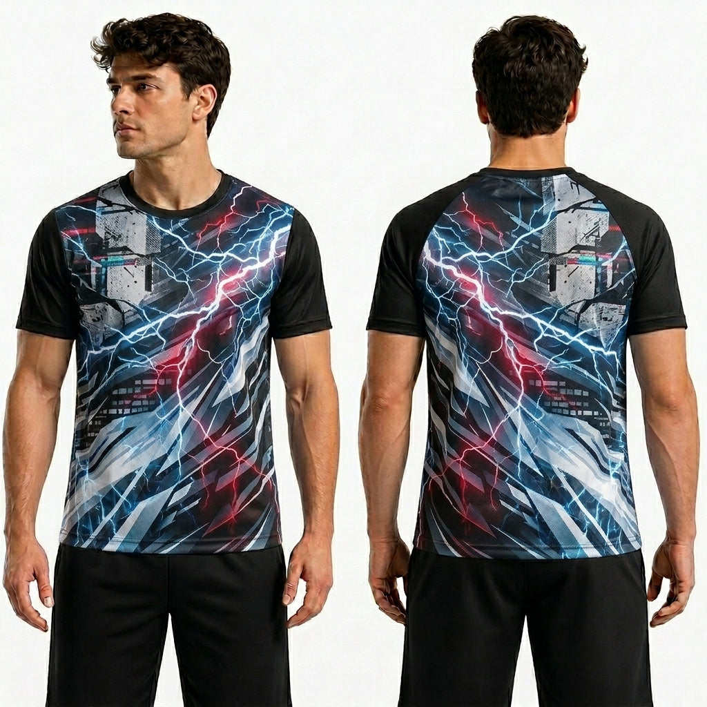 Red Black Lighting Polyester T Shirts