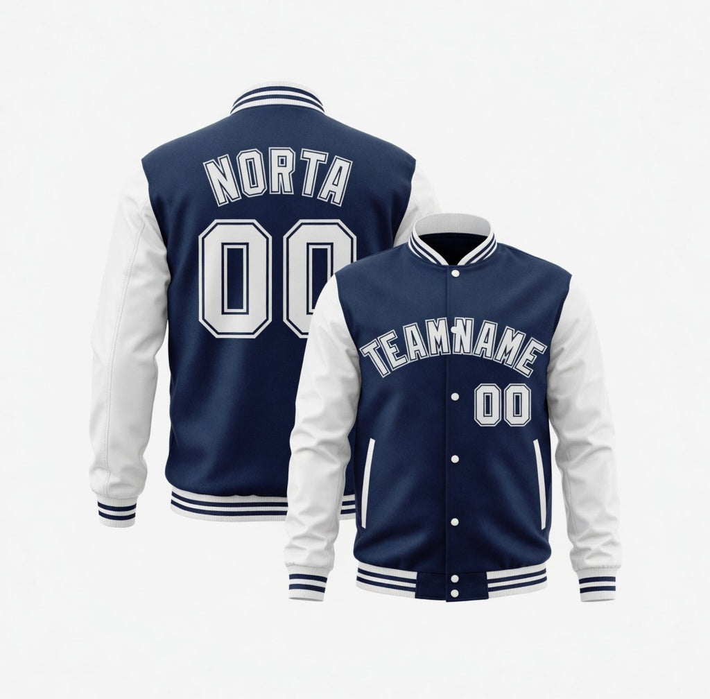 Custom Navy White Varsity Jackets