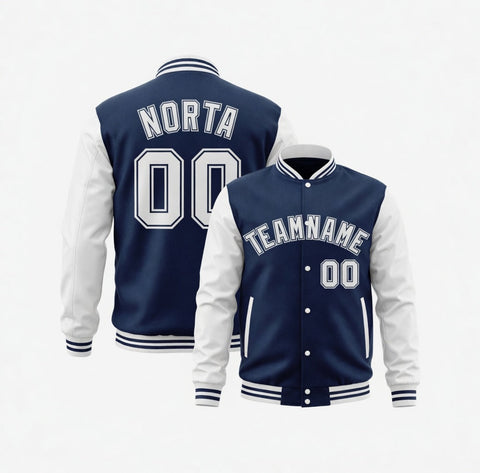Custom Navy White Varsity Jackets
