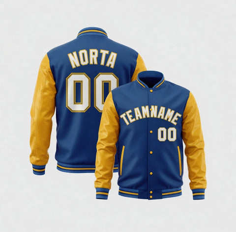Custom Powder Blue Yellow Varsity Jackets