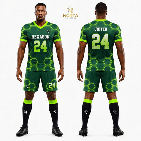 Green Hexagon Pattern Sublimation Soccer uniform