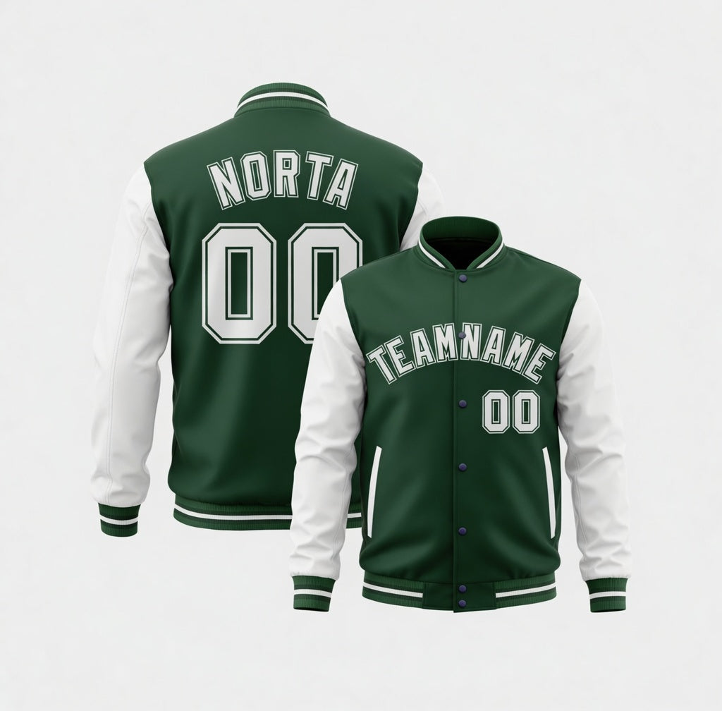 Custom Green White Varsity Jackets